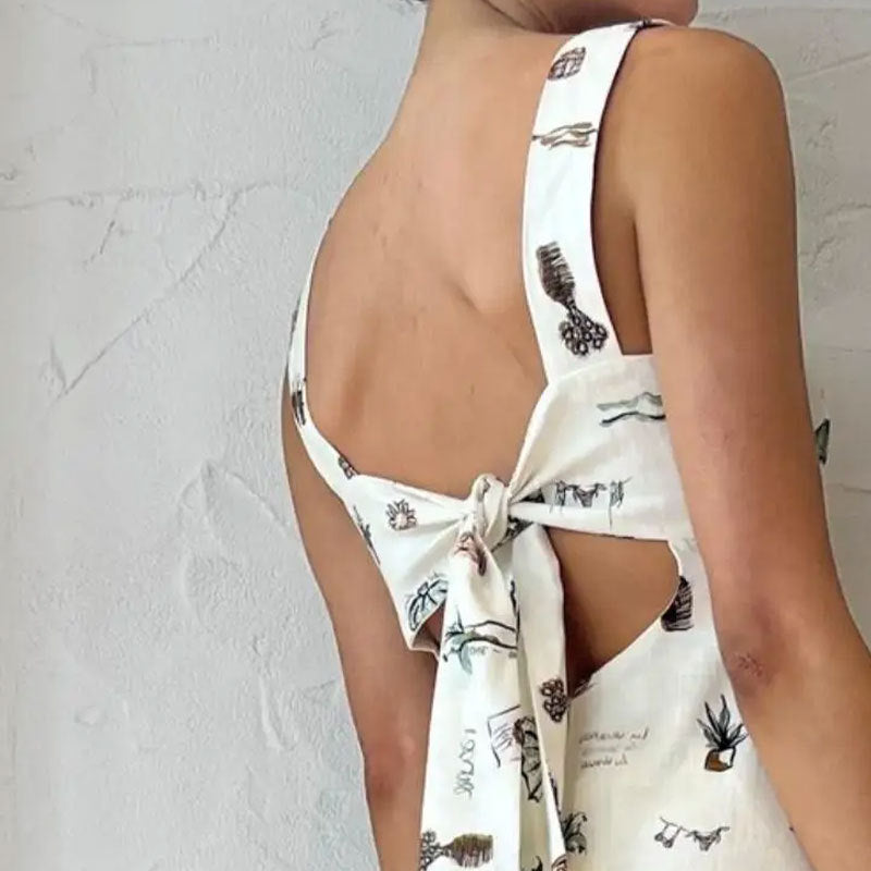 Sleeveless Tie-Strap Print Swing Dress