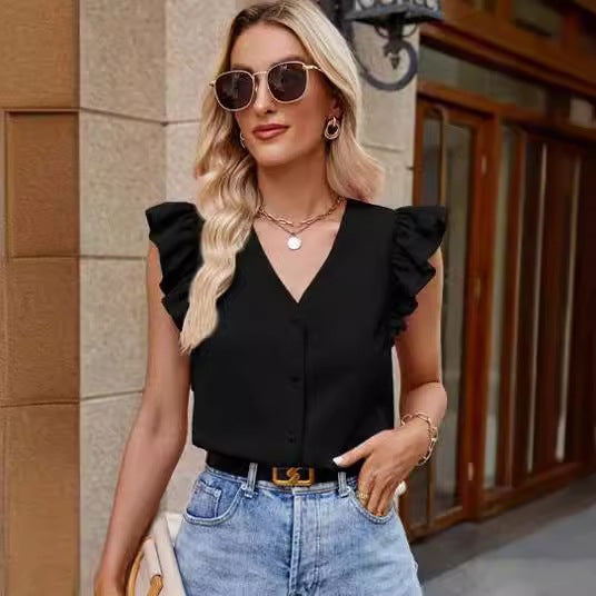 Magdalena® | Women'S Blouse With Flounce Sleeves And V-Neck