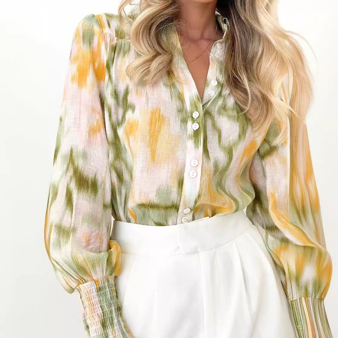 Carolina® | Women'S Blouse With Elegant Color Gradient And Trendy Puff Sleeves