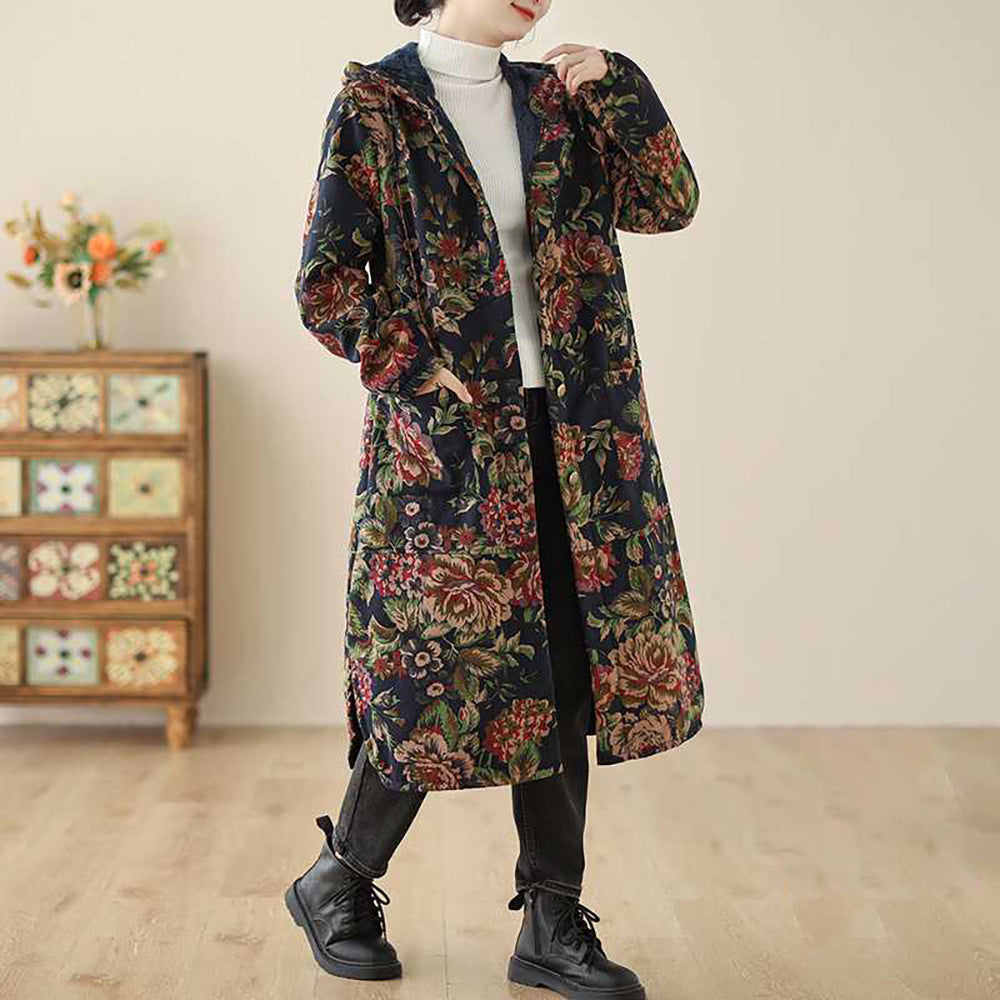 Micaela | Vintage style long coat with floral print