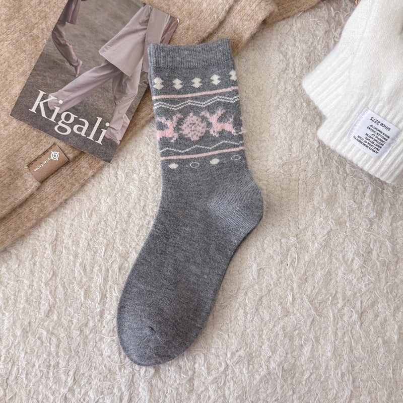 Intarsia Retro Thick Warm Mid Calf Socks