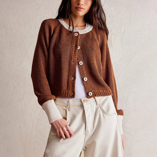 Katia | Cozy cardigan with contrasting stripes and button placket