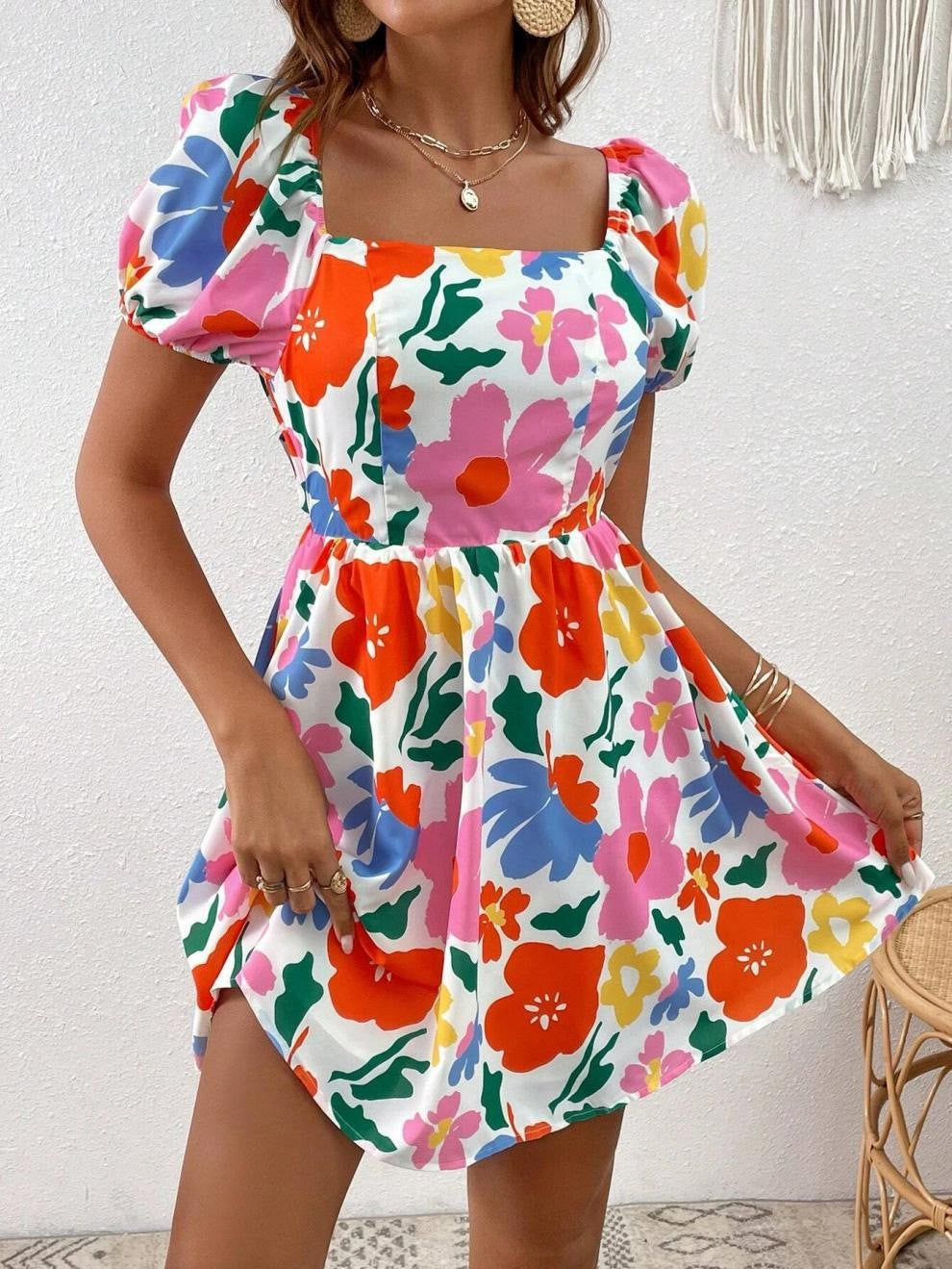 Otilia® | Women'S Floral Dress With Puff Sleeves
