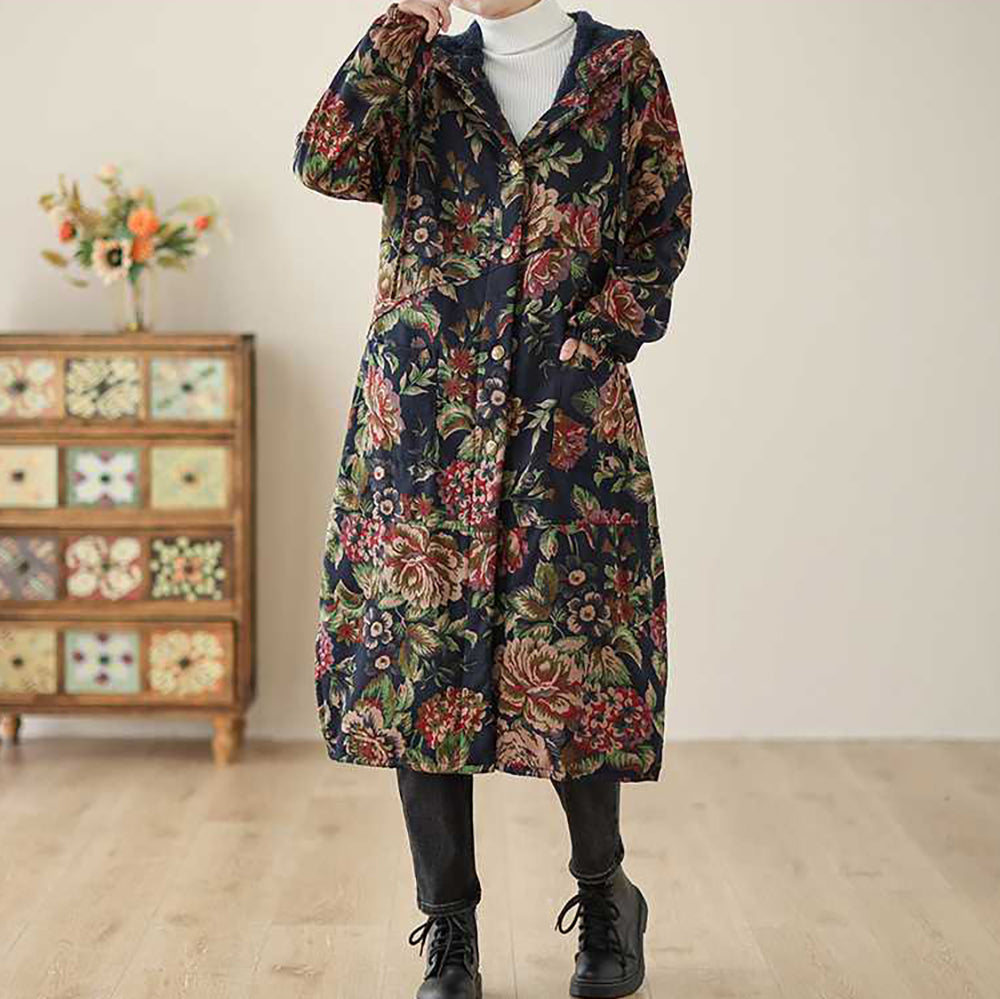 Micaela | Vintage style long coat with floral print