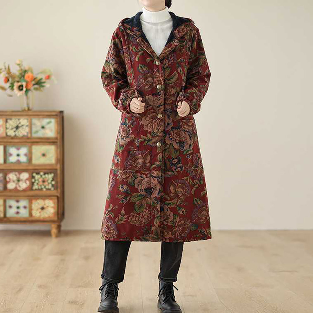 Micaela | Vintage style long coat with floral print