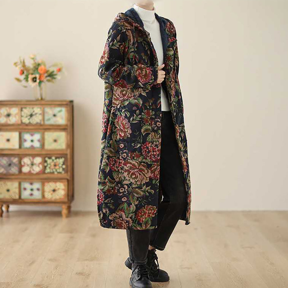 Micaela | Vintage style long coat with floral print