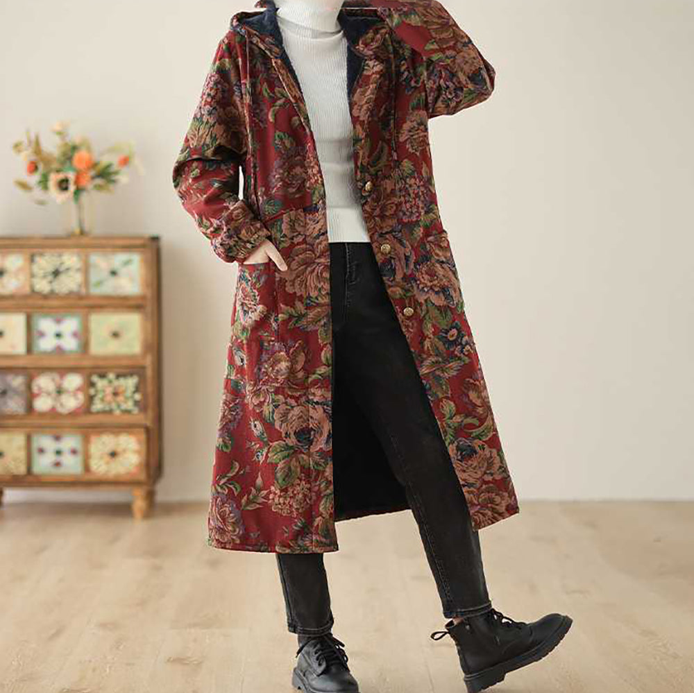 Micaela | Vintage style long coat with floral print