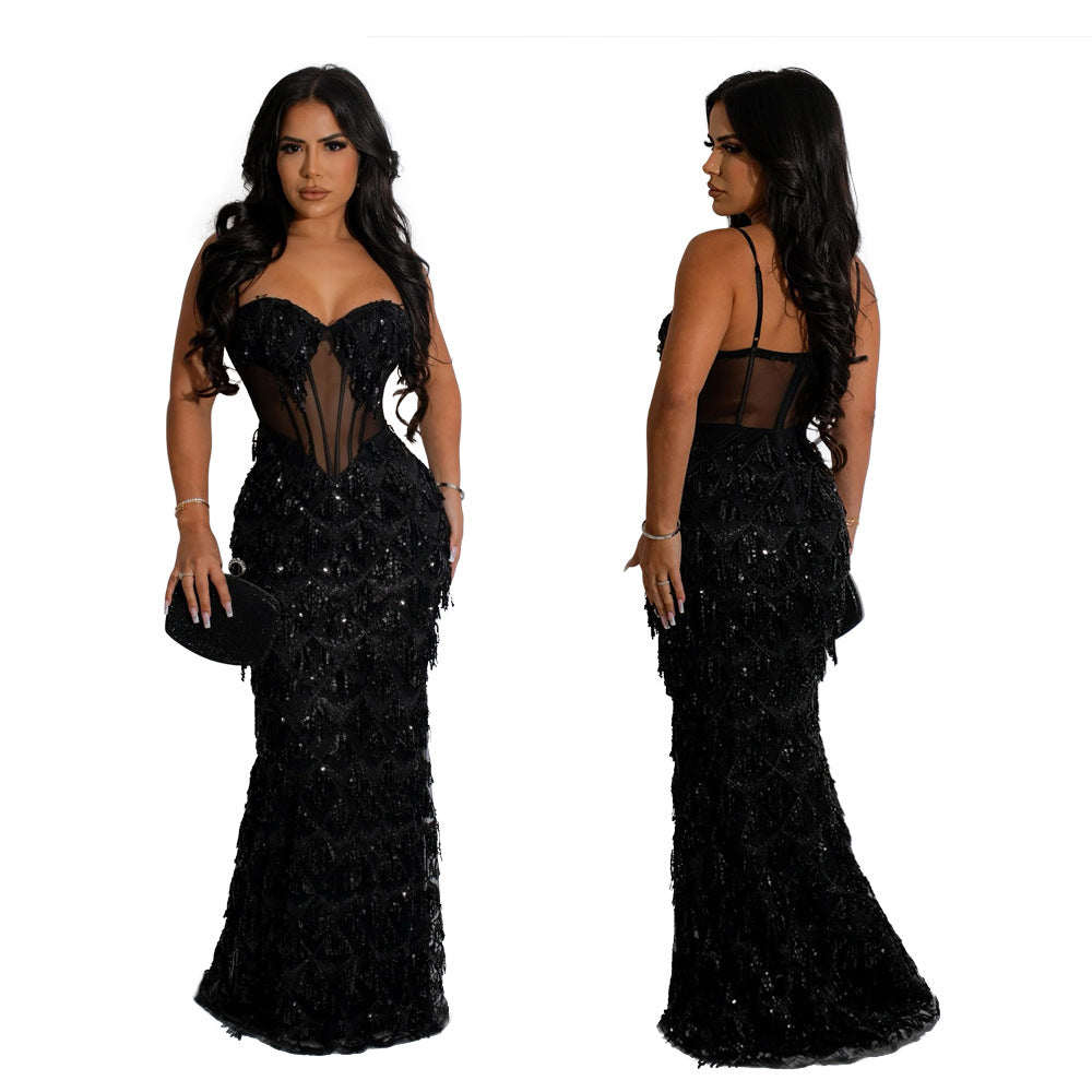 Sequined Party Halter Hips A-Line Dress