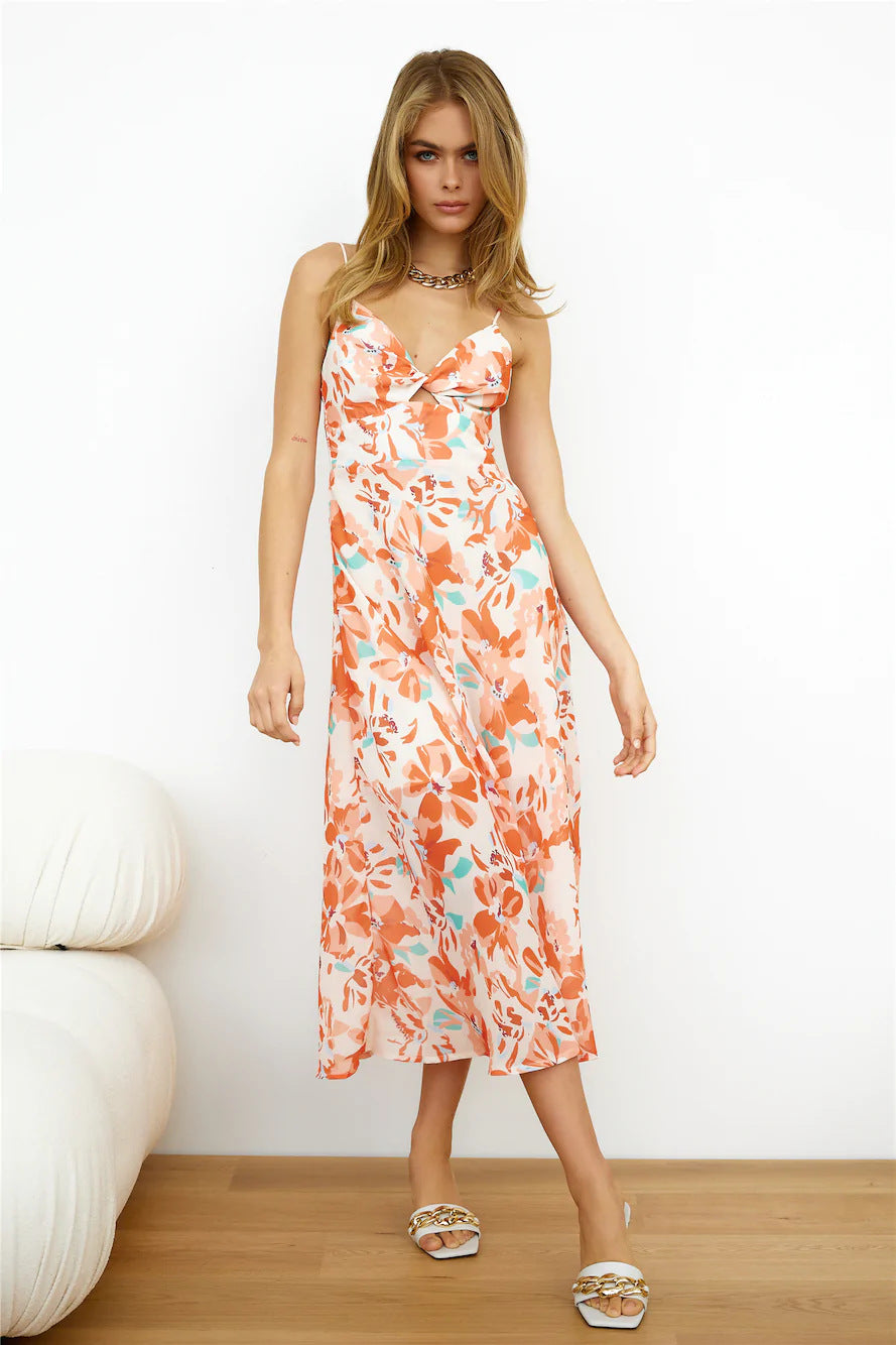 Linda® | Women'S A-Line Maxi Dress With Seductive Scoop Neck And Floral Design