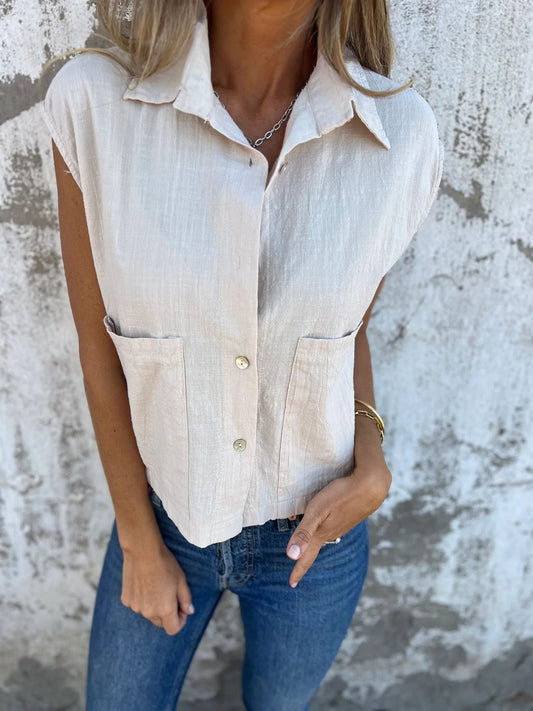 Amarante® | Women'S Denim Button Down Blouse, Short Sleeves