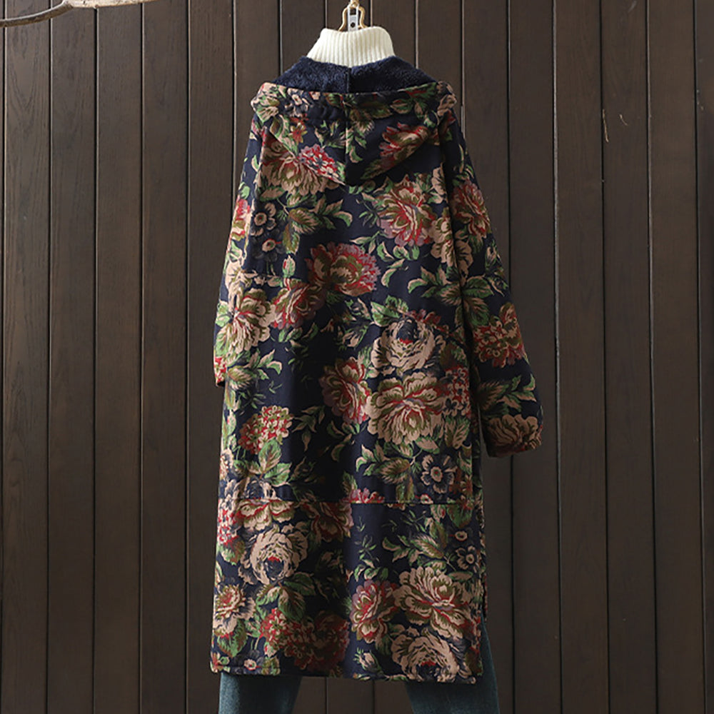 Micaela | Vintage style long coat with floral print
