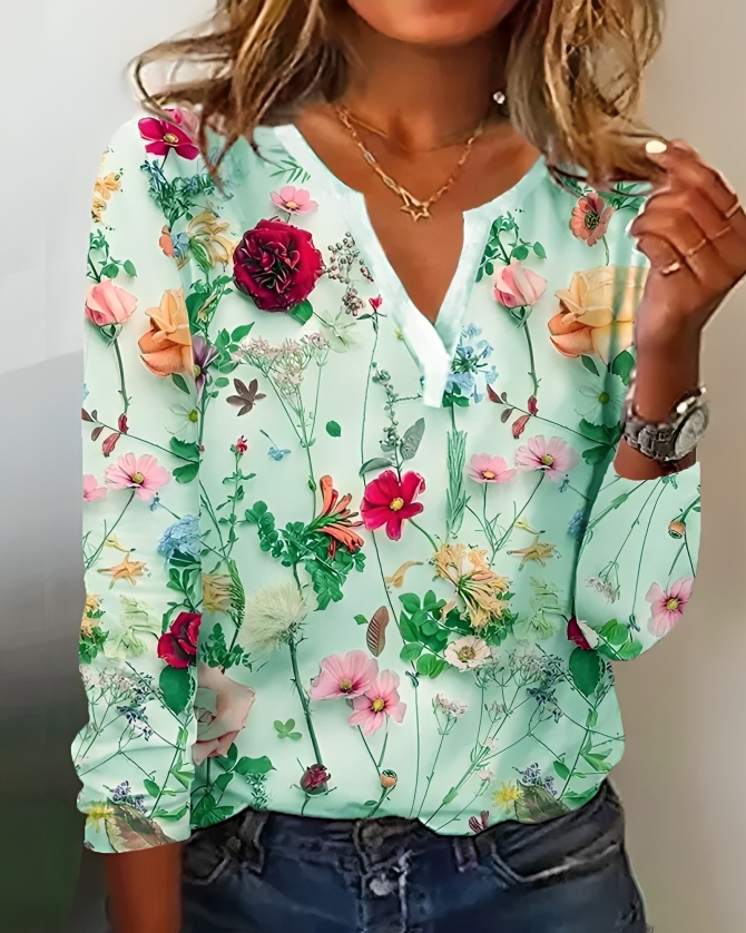 Valerie® | Cozy Floral Long Sleeve Blouse