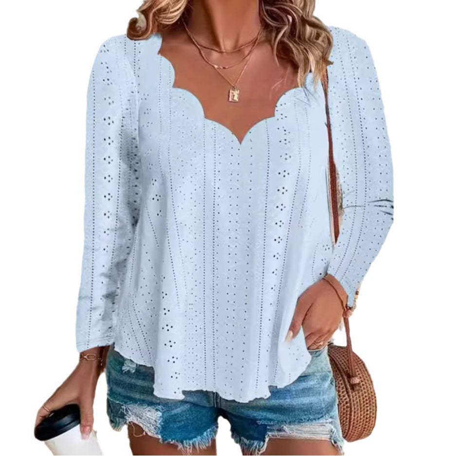 Carina® | Women'S Blouse With Integrated Lace Patterns And Curved Neckline