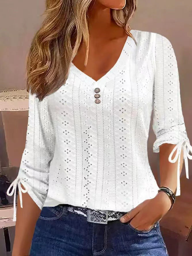 Miriam® | Women'S Blouse Shirt With Timeless Perforated Look And Ruffled Sleeves