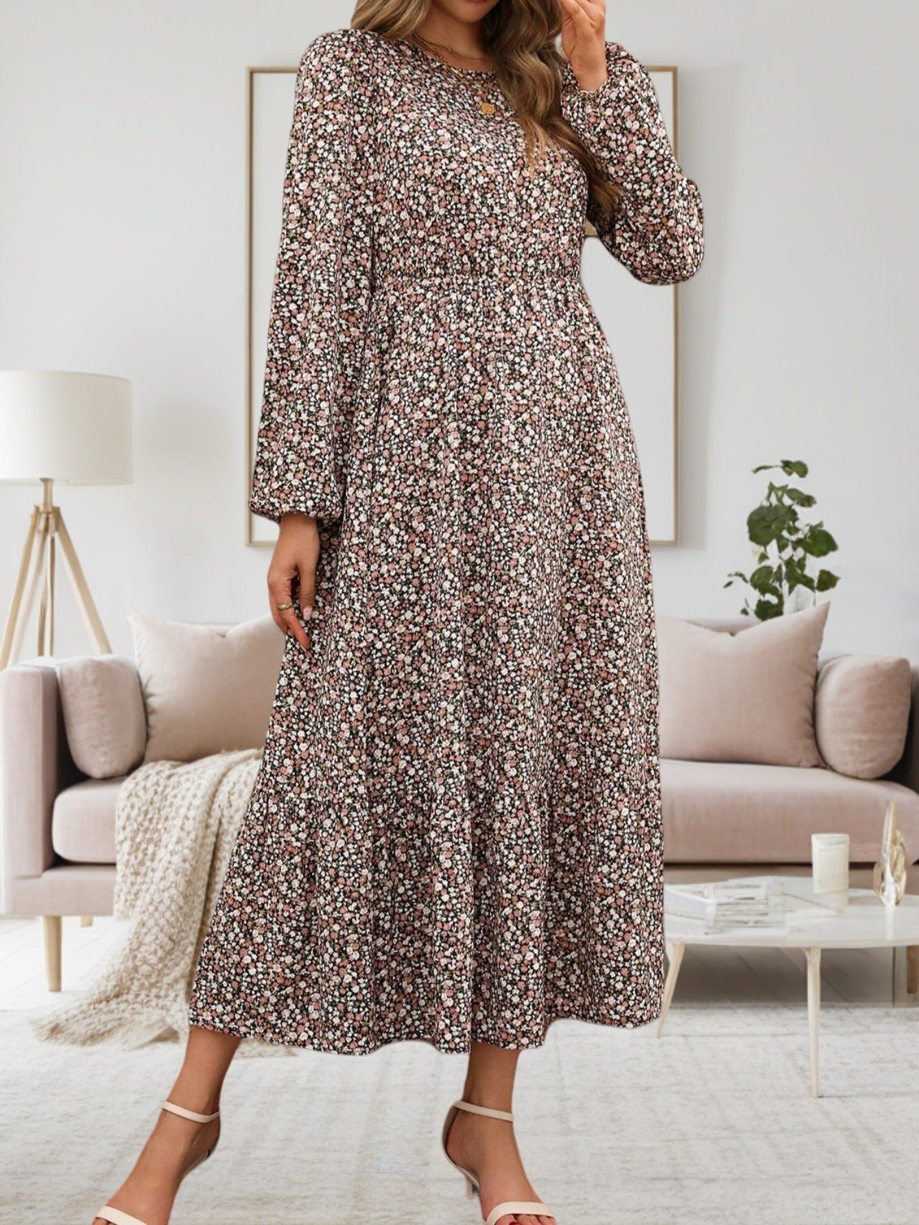 Luisa® | Women'S Floral Print Midi Dress With Long Sleeves