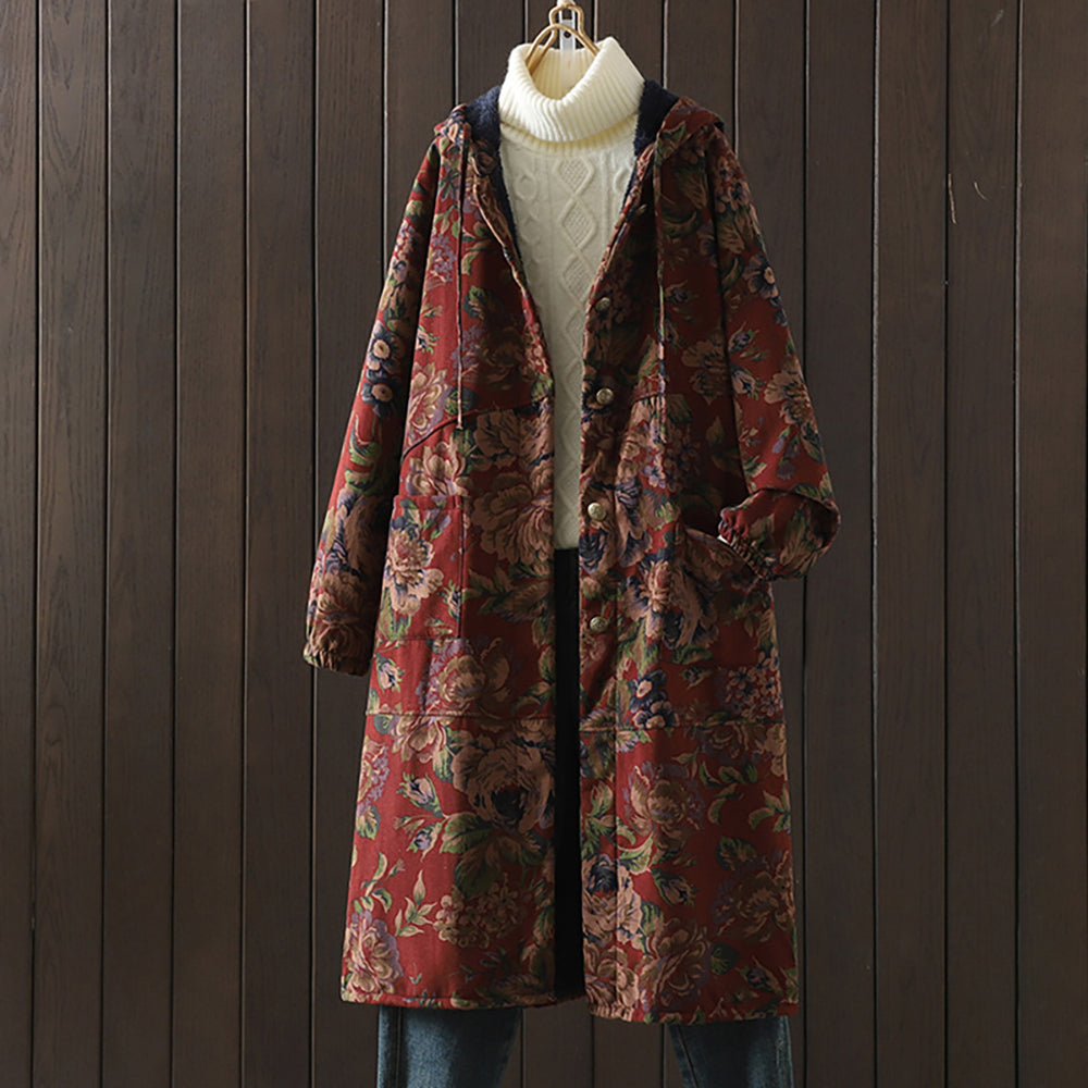 Micaela | Vintage style long coat with floral print