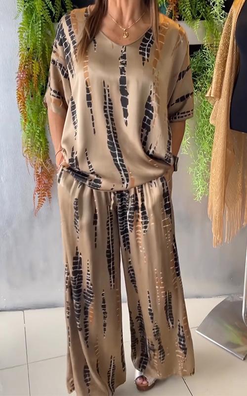 María Fernanda® | Elegant ladies satin suit set round neck
