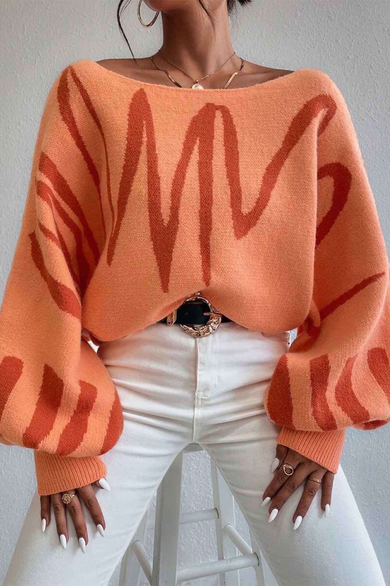 Anika | Knitted sweater with geometric lantern sleeves