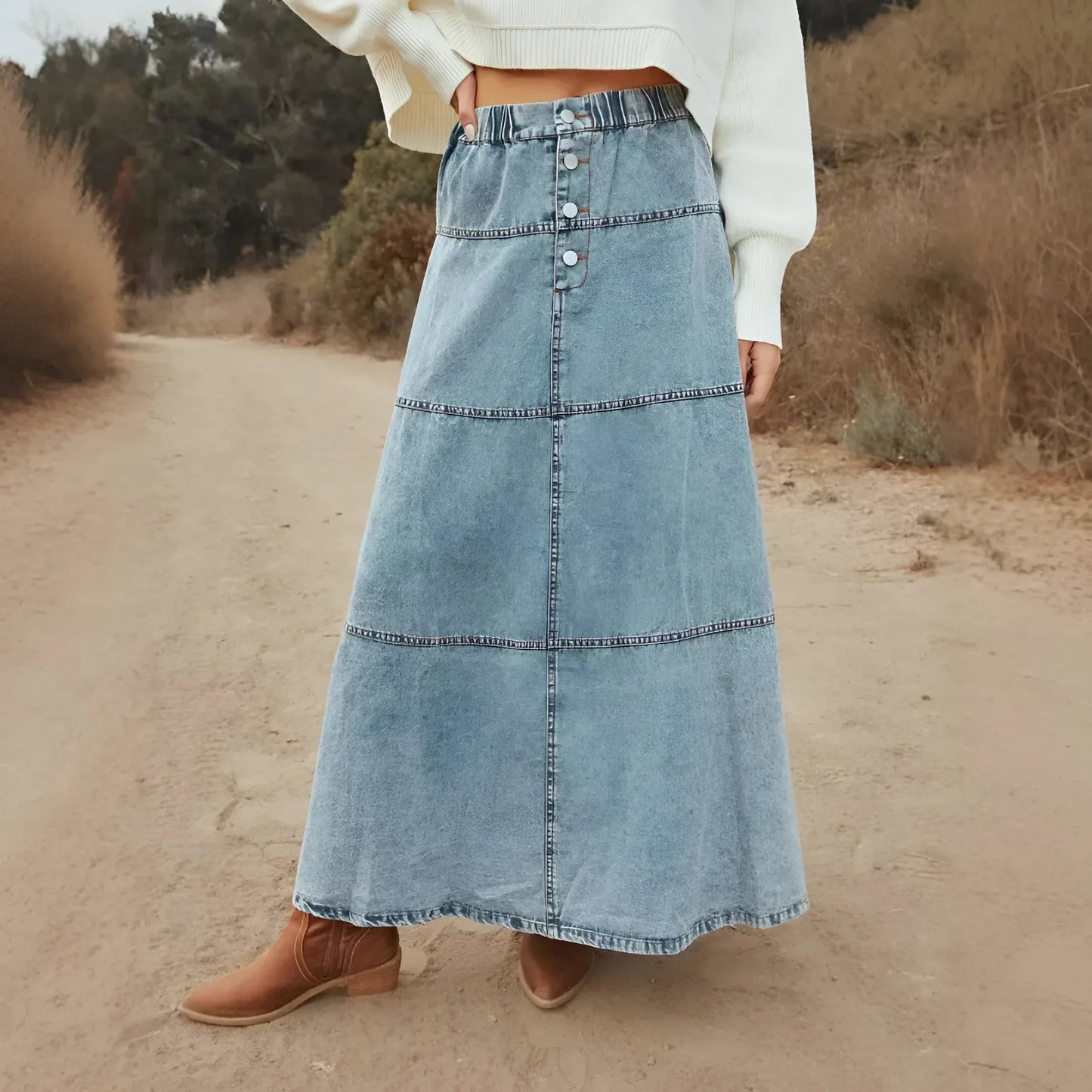 Angela® | Tiered women's denim skirt long