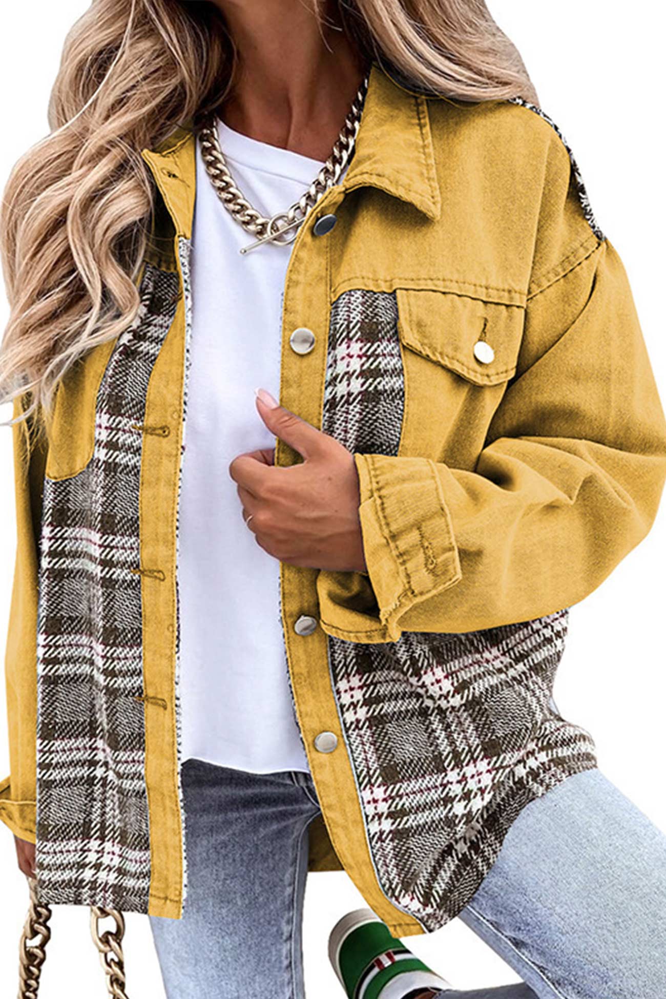 Ilona | Checked patchwork denim jacket