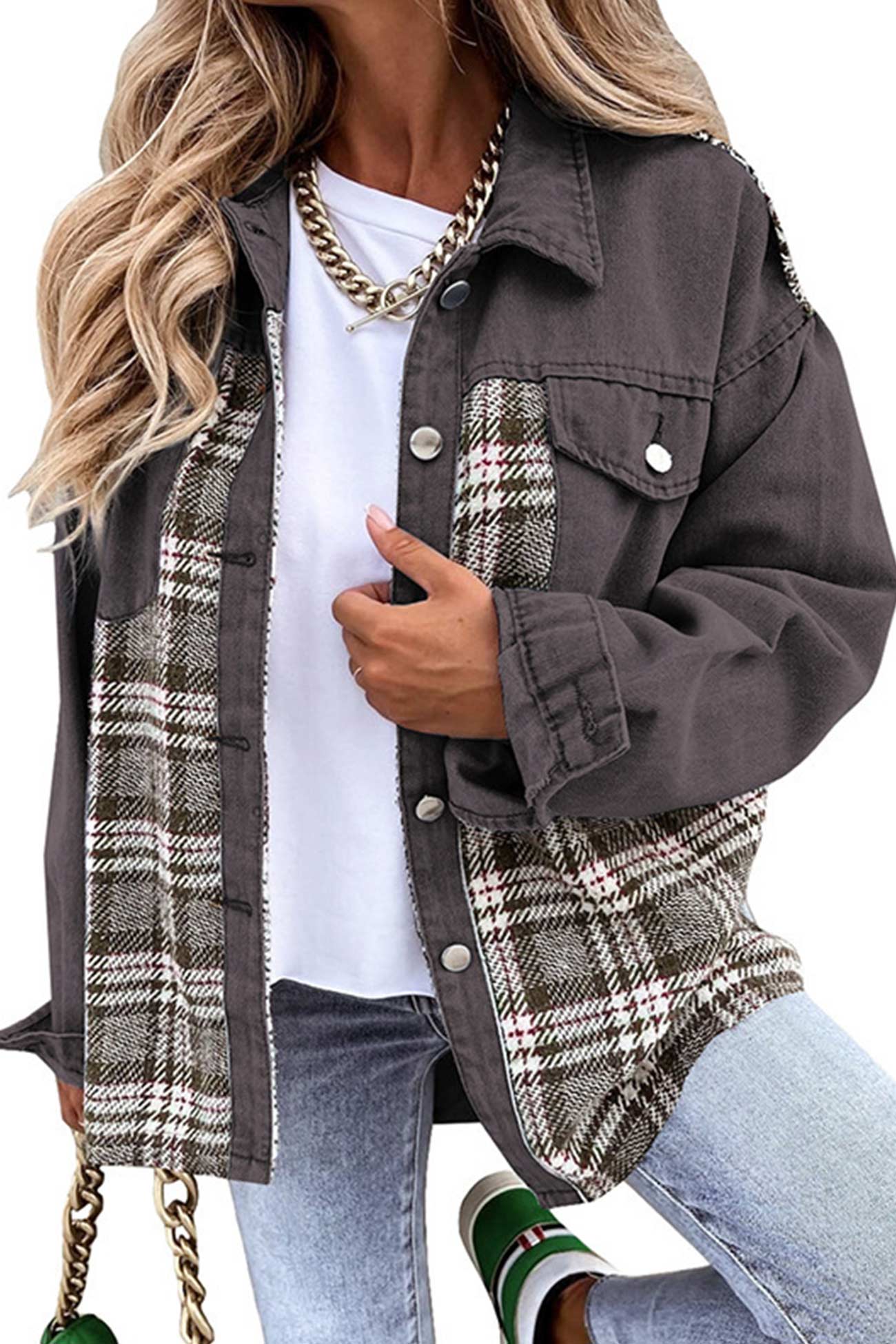 Ilona | Checked patchwork denim jacket