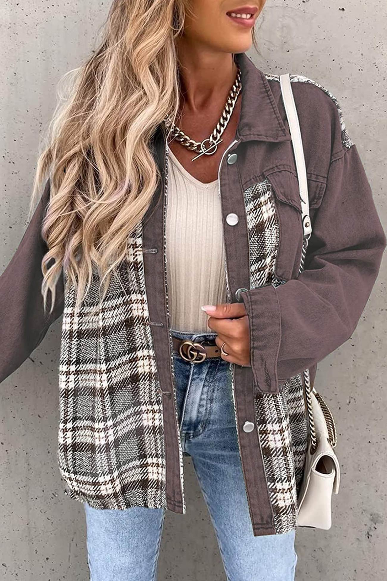 Ilona | Checked patchwork denim jacket