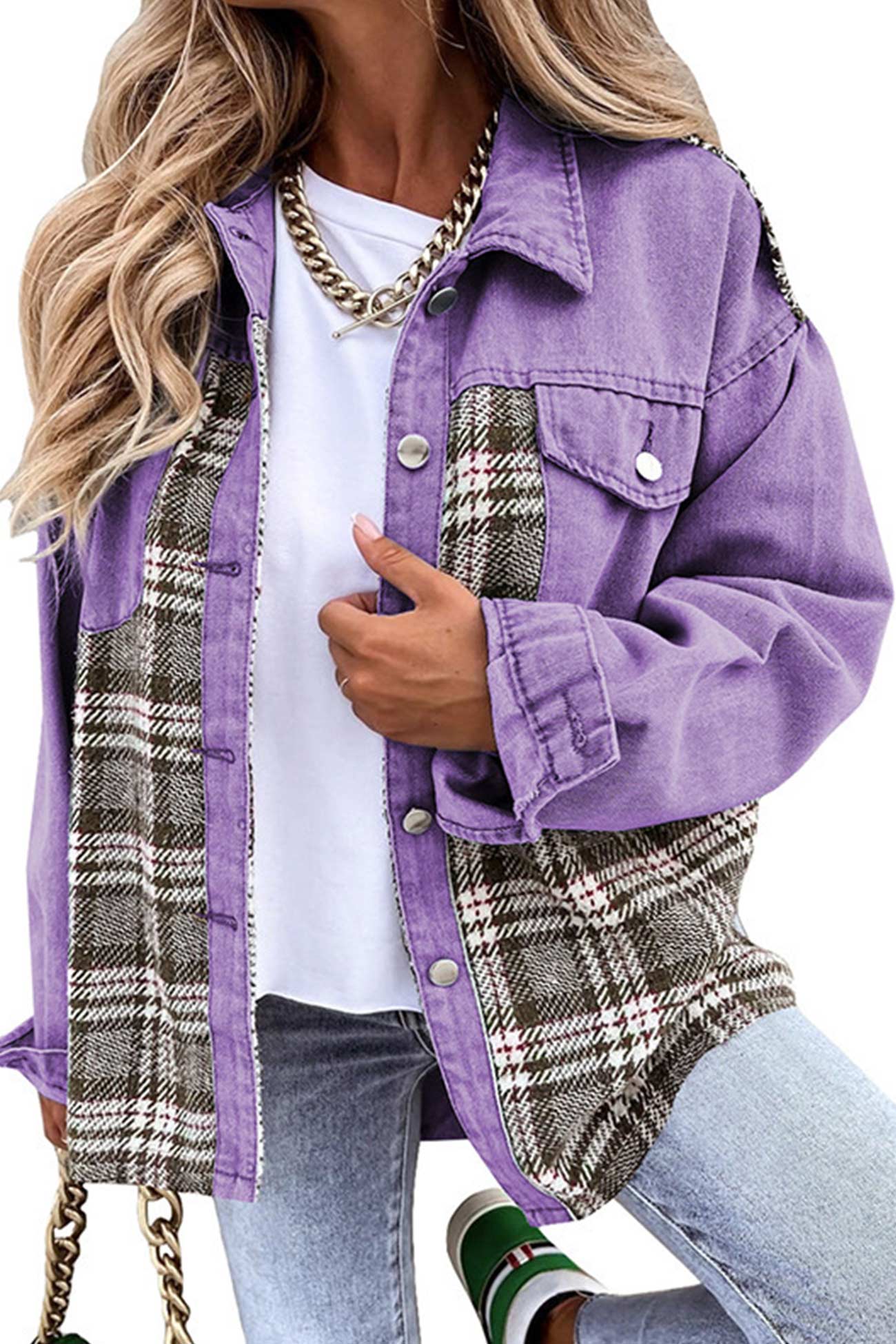 Ilona | Checked patchwork denim jacket
