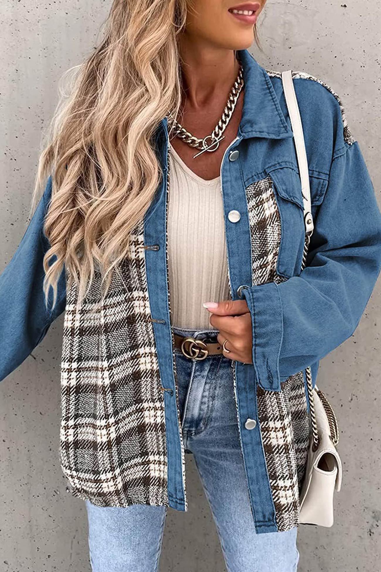 Ilona | Checked patchwork denim jacket