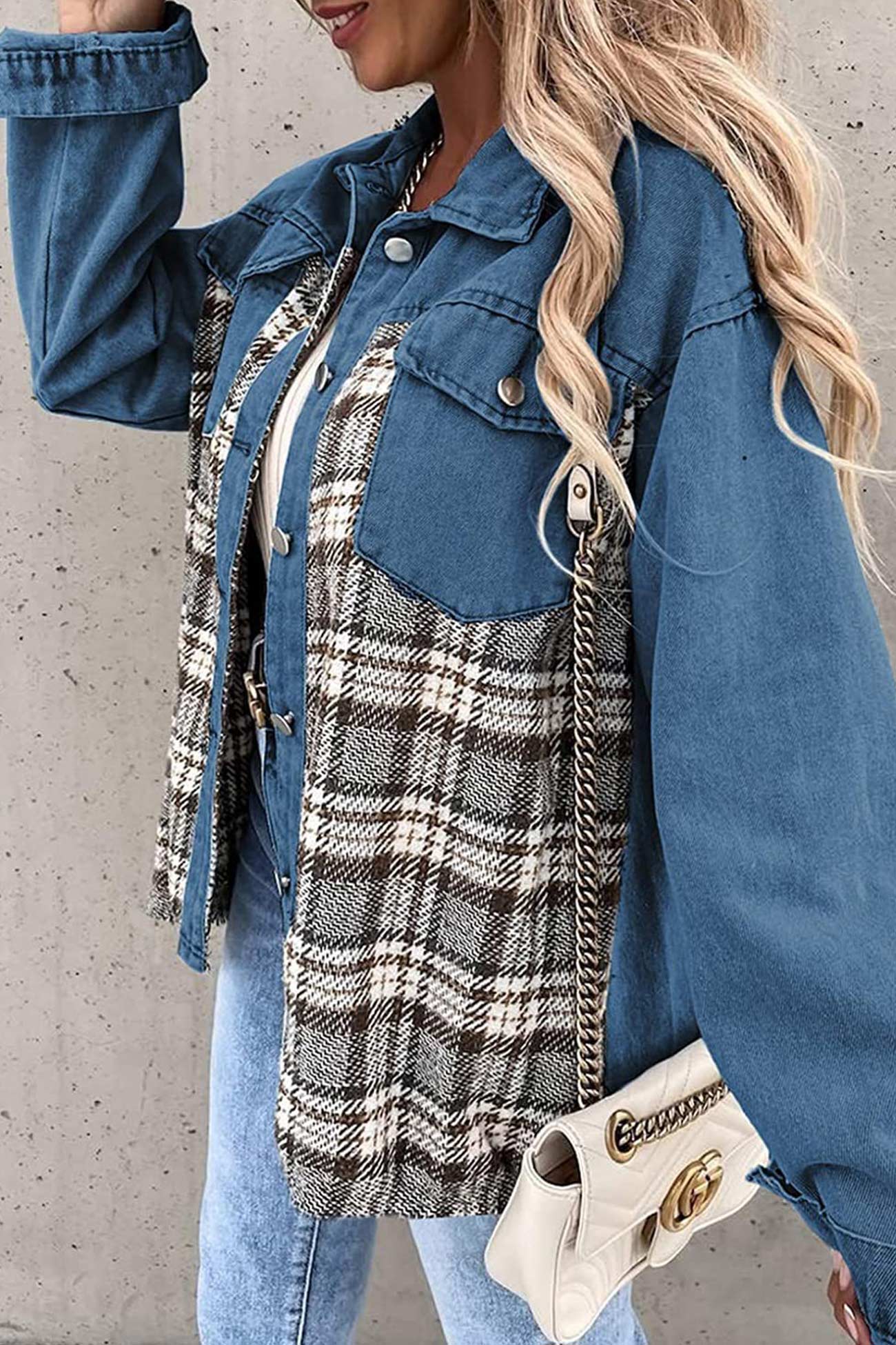 Ilona | Checked patchwork denim jacket