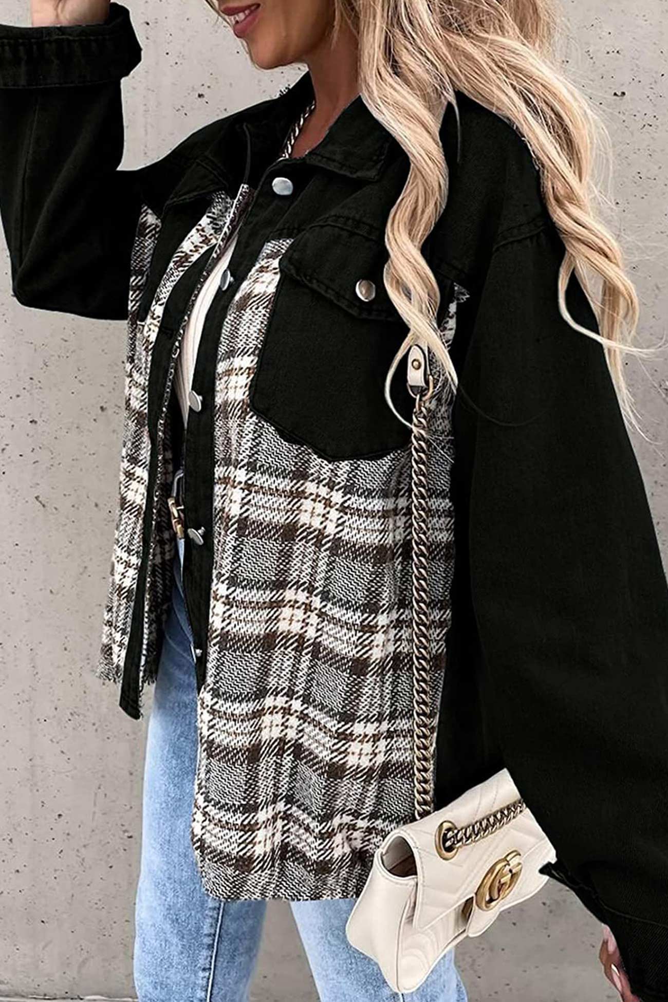 Ilona | Checked patchwork denim jacket