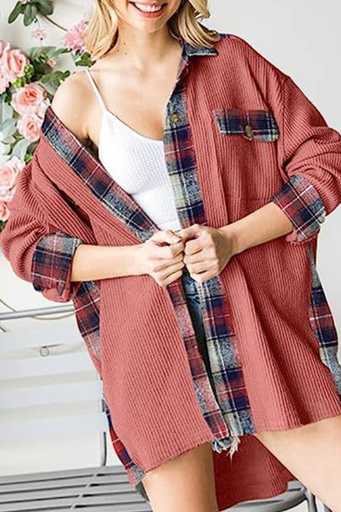 Brigitte | Checked patchwork blouses with irregular hems