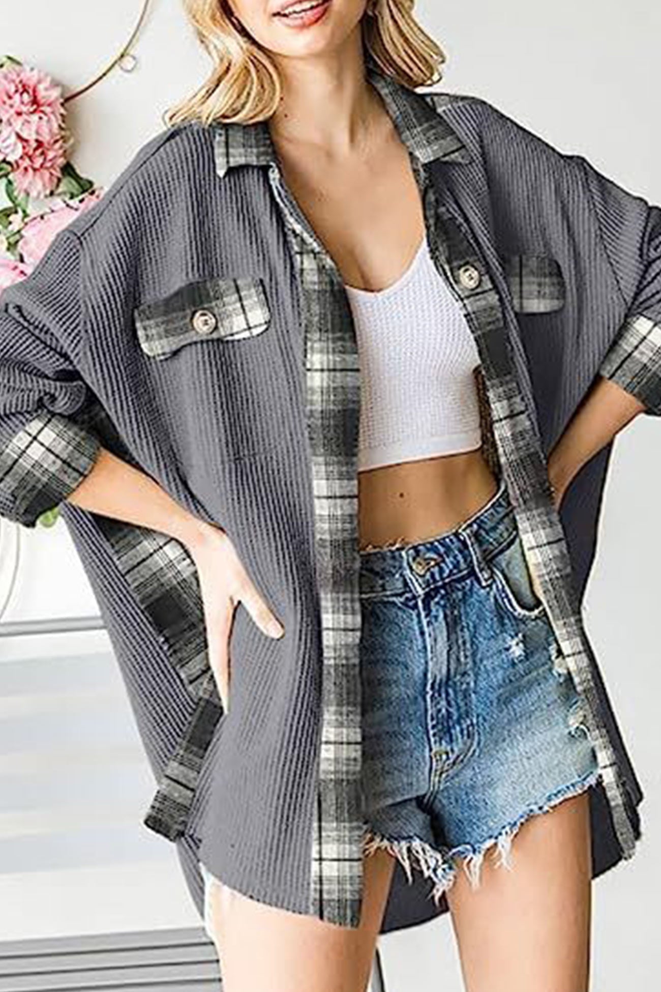 Brigitte | Checked patchwork blouses with irregular hems
