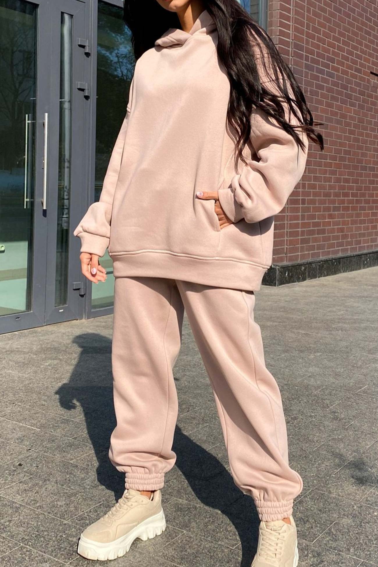 Marina | Long pants set with hood and elastic waistband and pockets