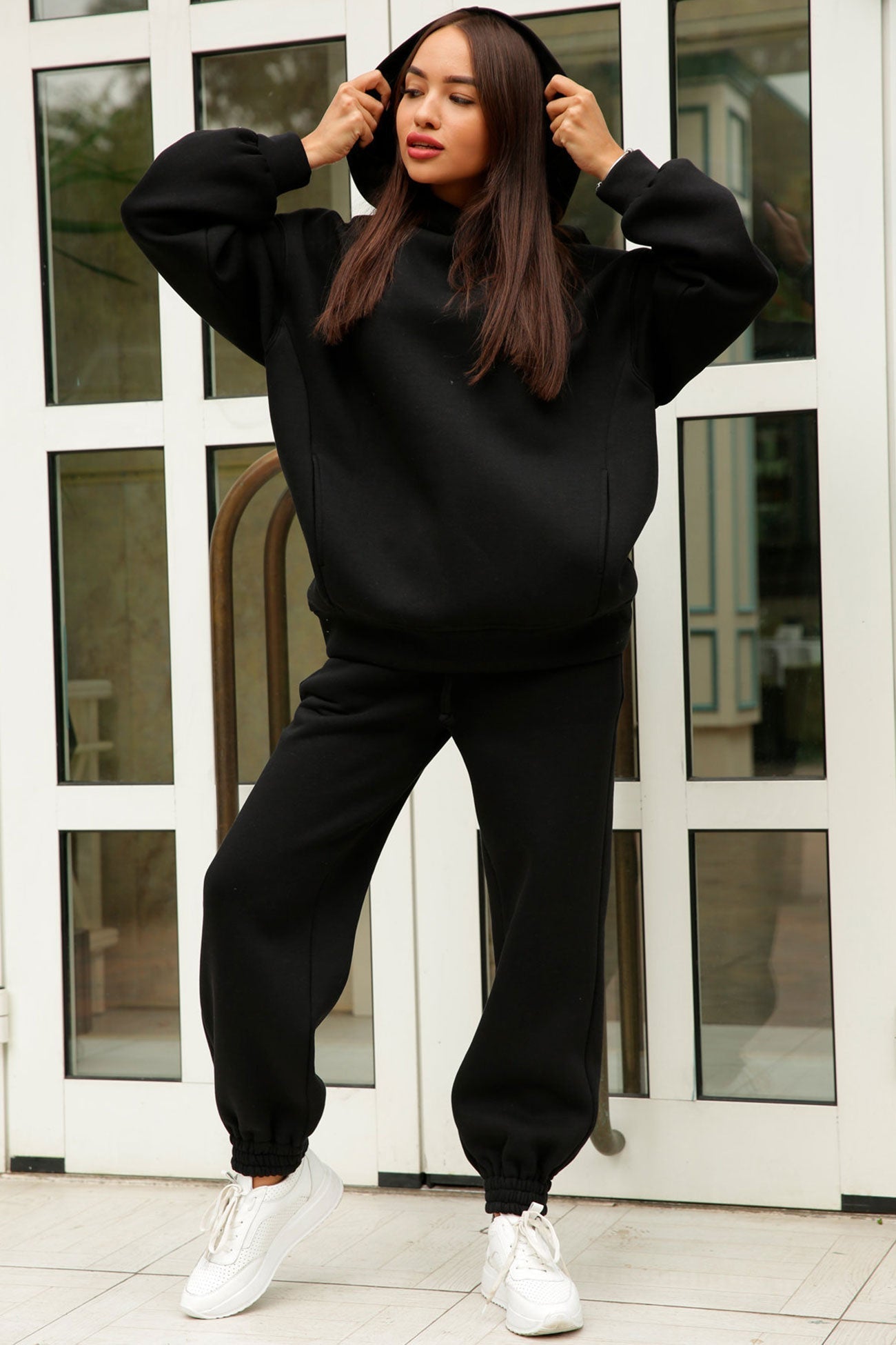 Marina | Long pants set with hood and elastic waistband and pockets