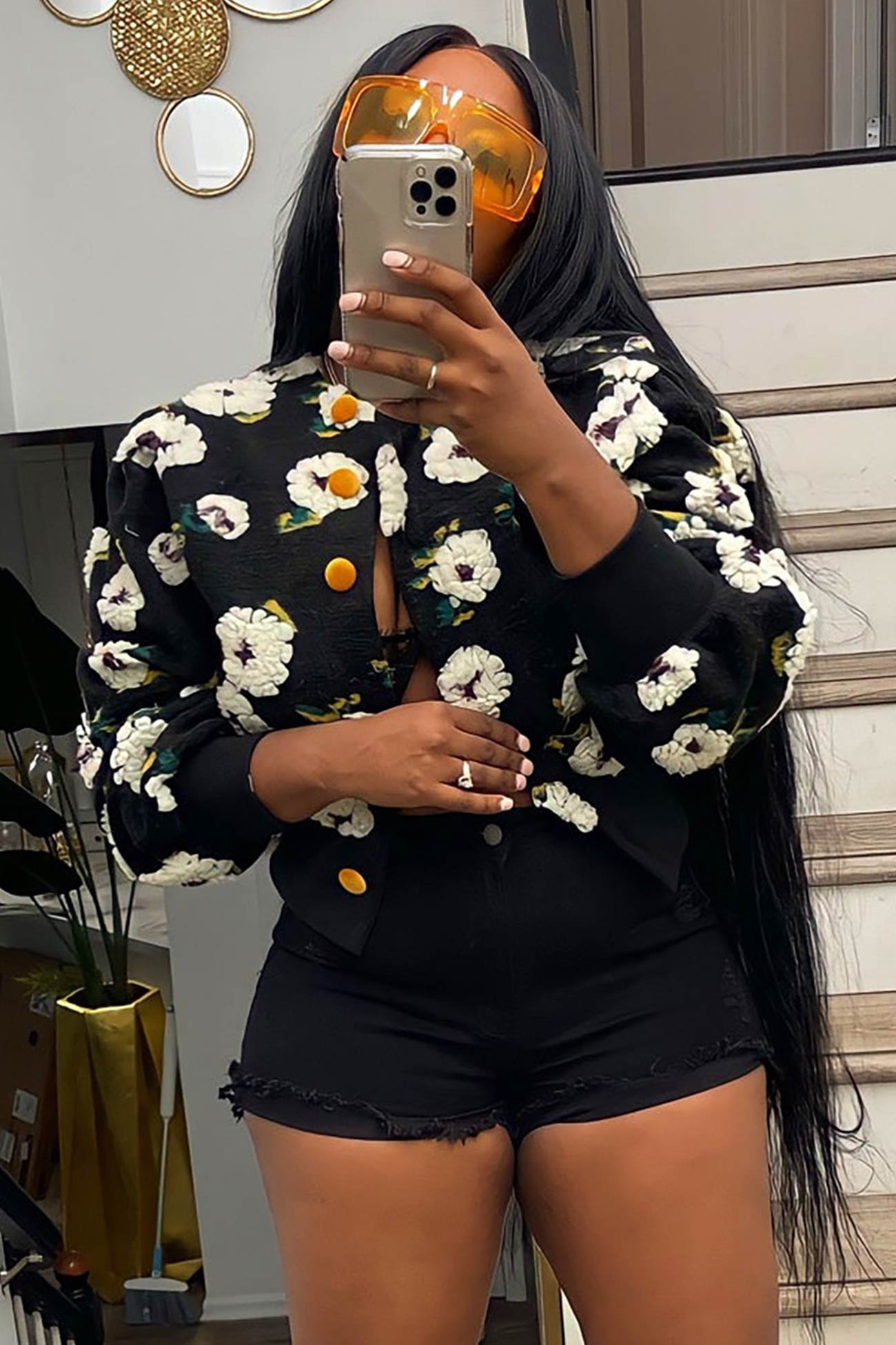 Monica | Floral jacquard cardigan with puff sleeves