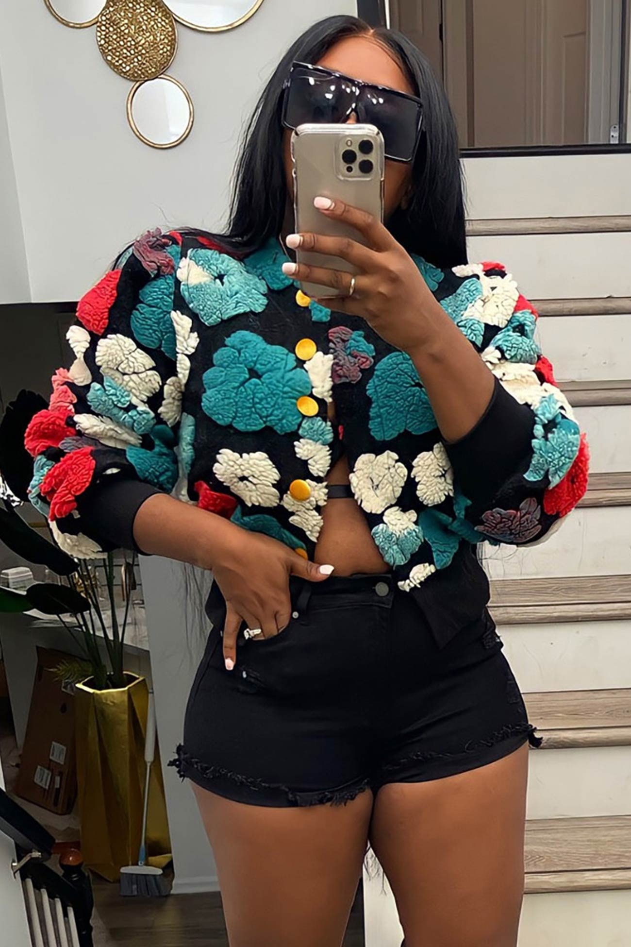 Monica | Floral jacquard cardigan with puff sleeves