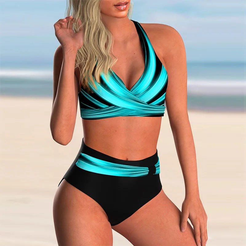 Hana® | Women'S High Waisted Push-Up Halter Bikini Set