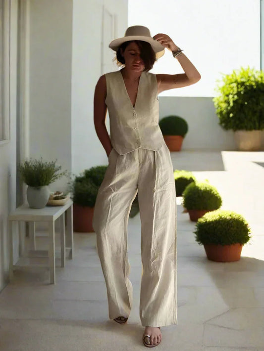 Fatima® | Elegant women's two-piece set business casual sleeveless with wide legs