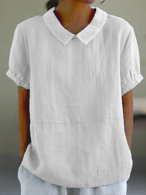 Rosalía® | Airy women's linen blouse short sleeve with Peter Pan collar