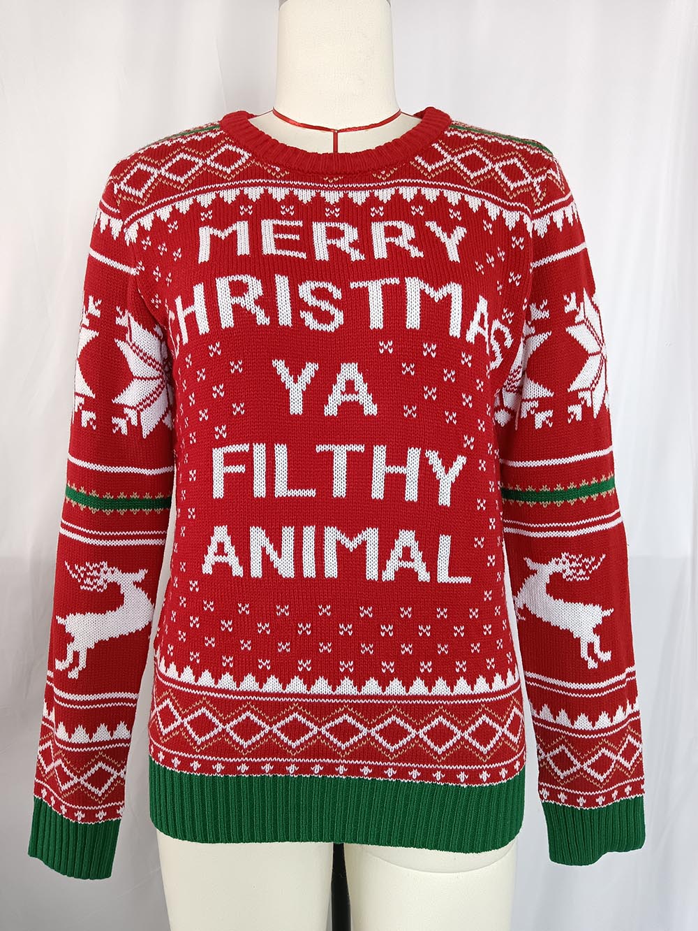 Edith | Ugly Christmas sweater with reindeer and snowflake print in contrasting color
