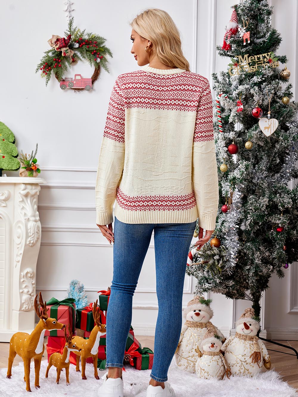 Delia | Ugly Christmas sweater with reindeer sequin embroidery
