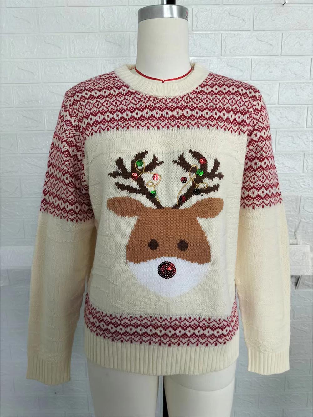 Delia | Ugly Christmas sweater with reindeer sequin embroidery