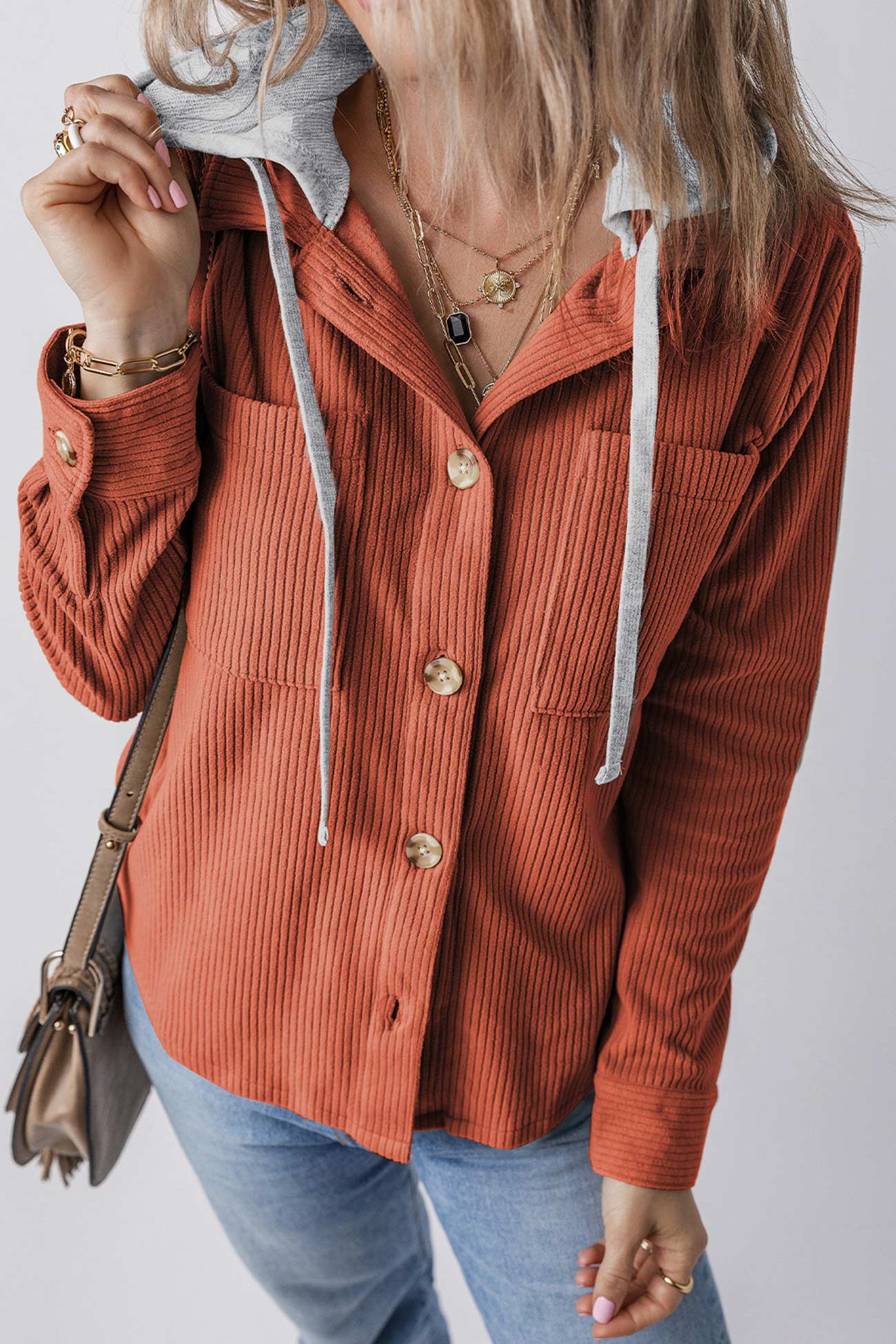 Ulla | Ribbed hooded jacket with button placket