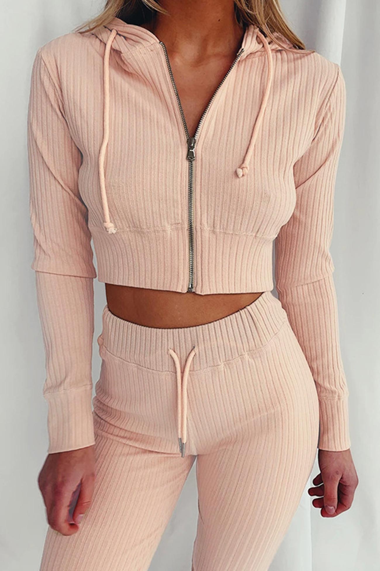 Paola | Long pants suits with ribbed knit hoodie