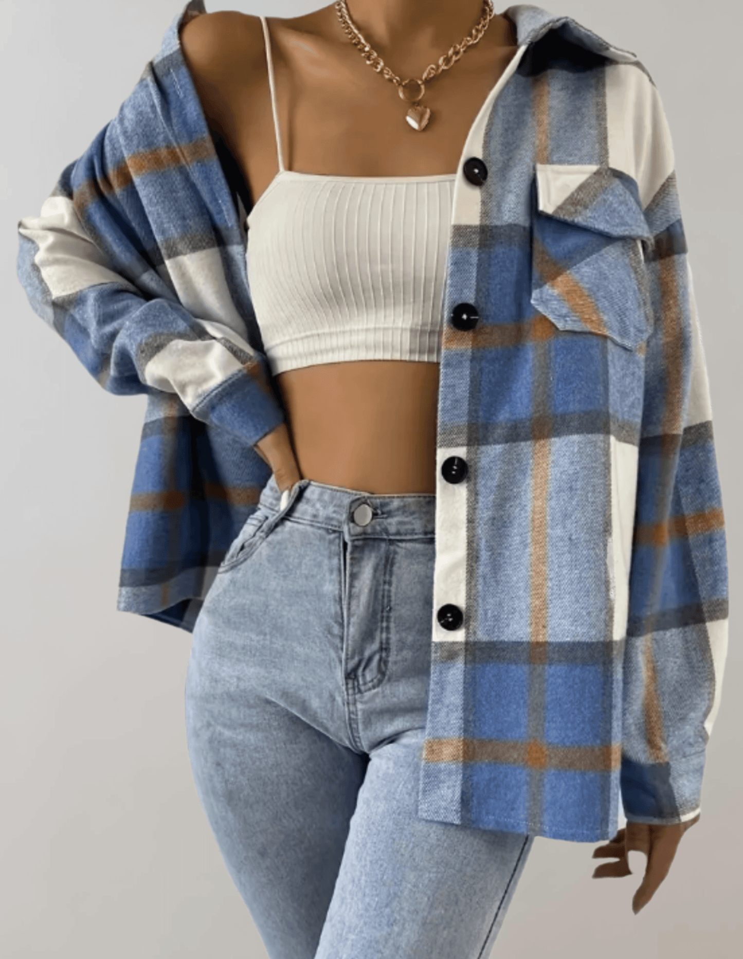 Franziska® | Elegant blue checked women's oversize jacket