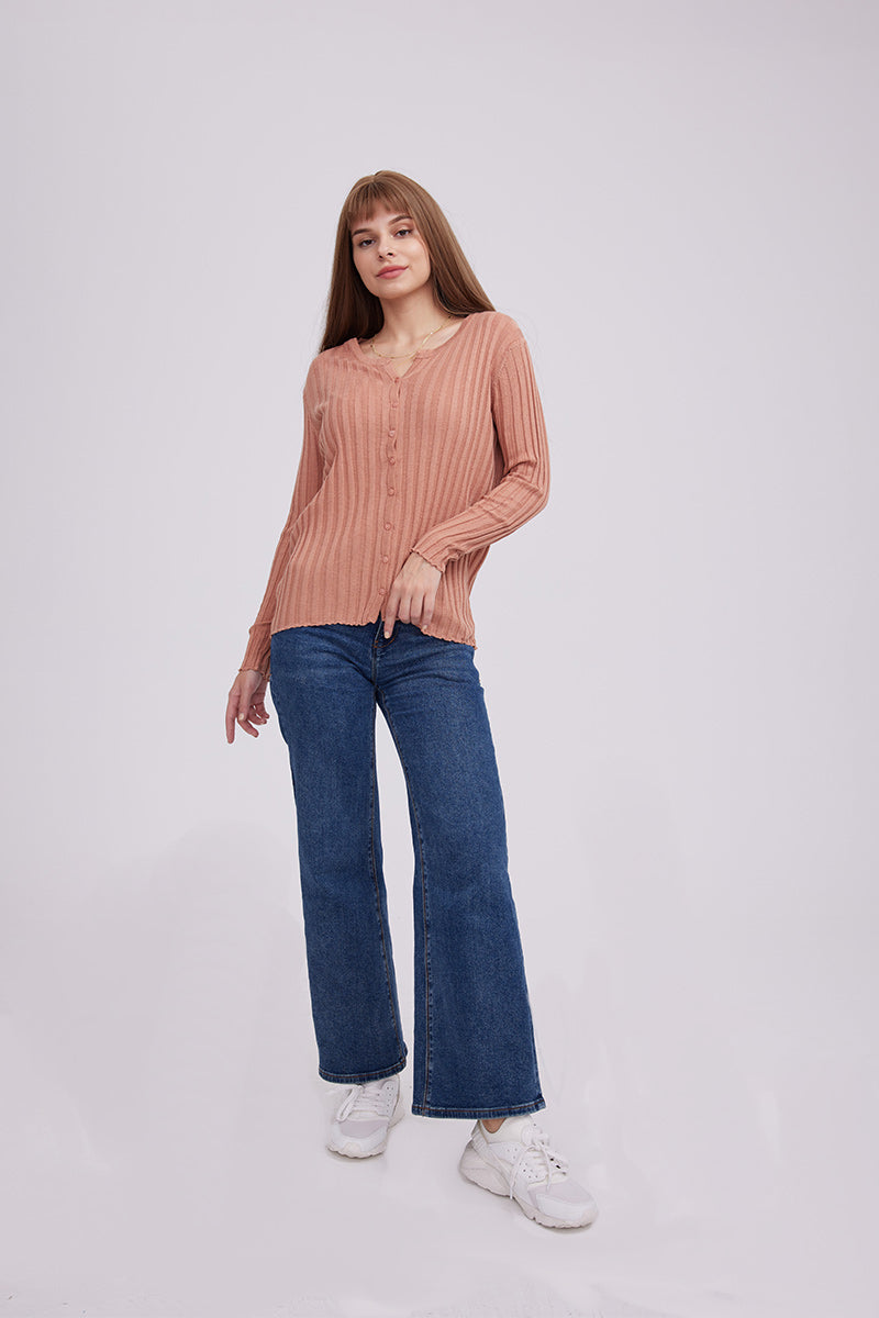 Fabiola | Layered ribbed cardigan with a crew neck