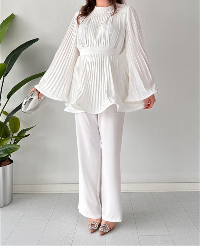Julie® | Elegant Loose Long-Sleeved Top And Wide-Legged Pants Set