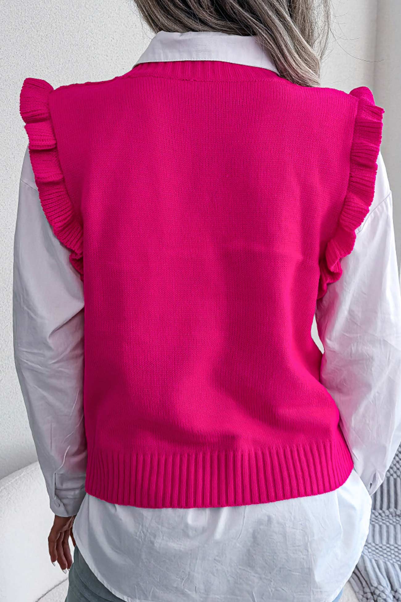 Aitana | Ruffle Argyle Knit Vest Sweater