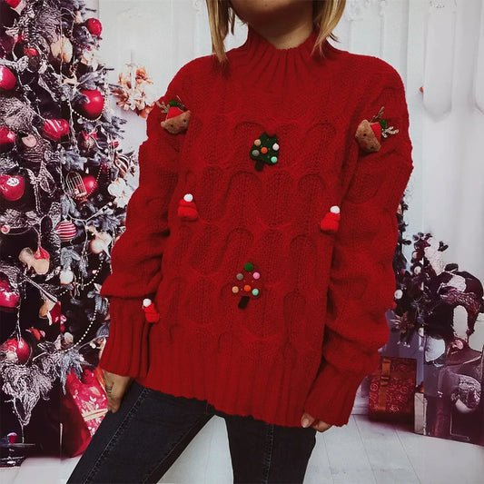 Maite | Women's Christmas character patchwork turtleneck sweater