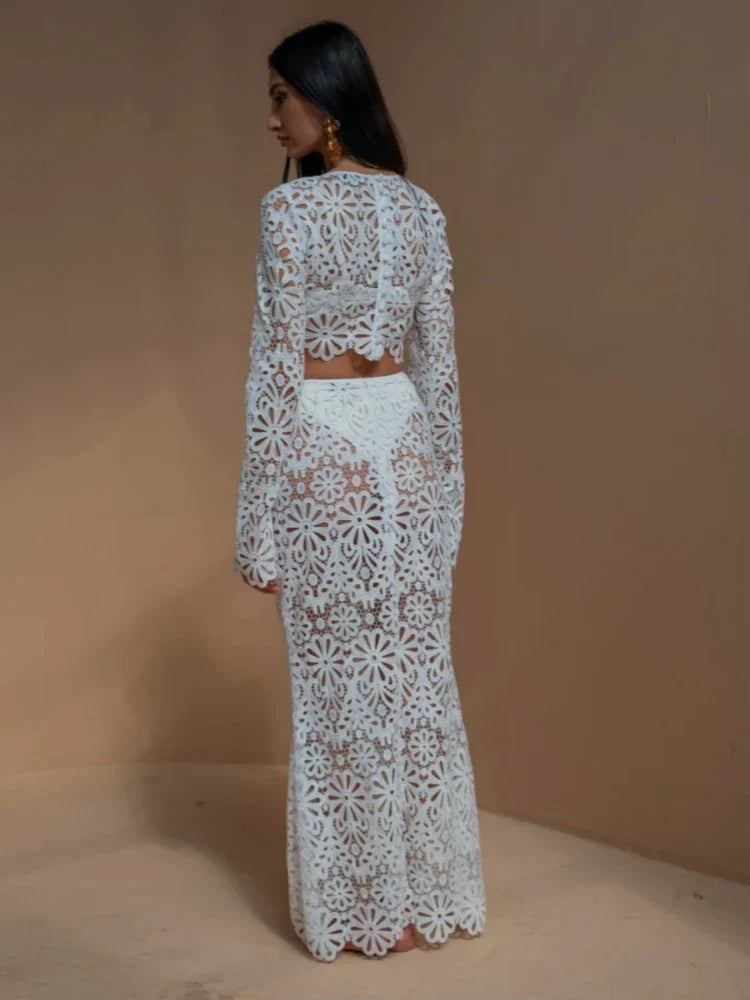 Marcela® | Elegant Beach Set With White Embroidery And Sexy Top